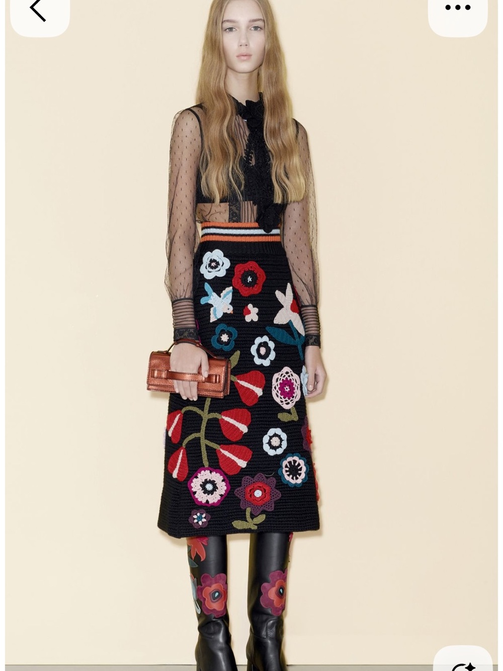 RED Valentino Black Multicolor Floral Midi Skirt.Rare